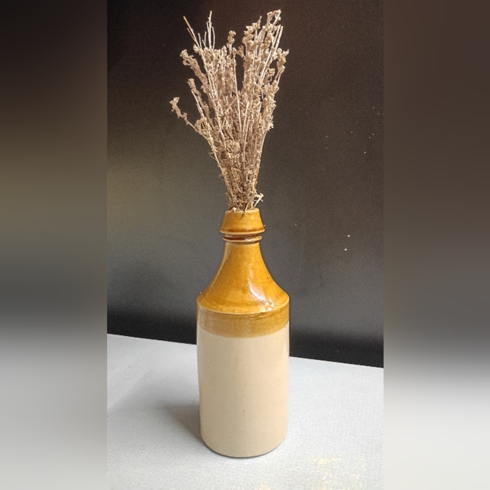 Two-Tone Ceramic Vase with Dried Flowers
